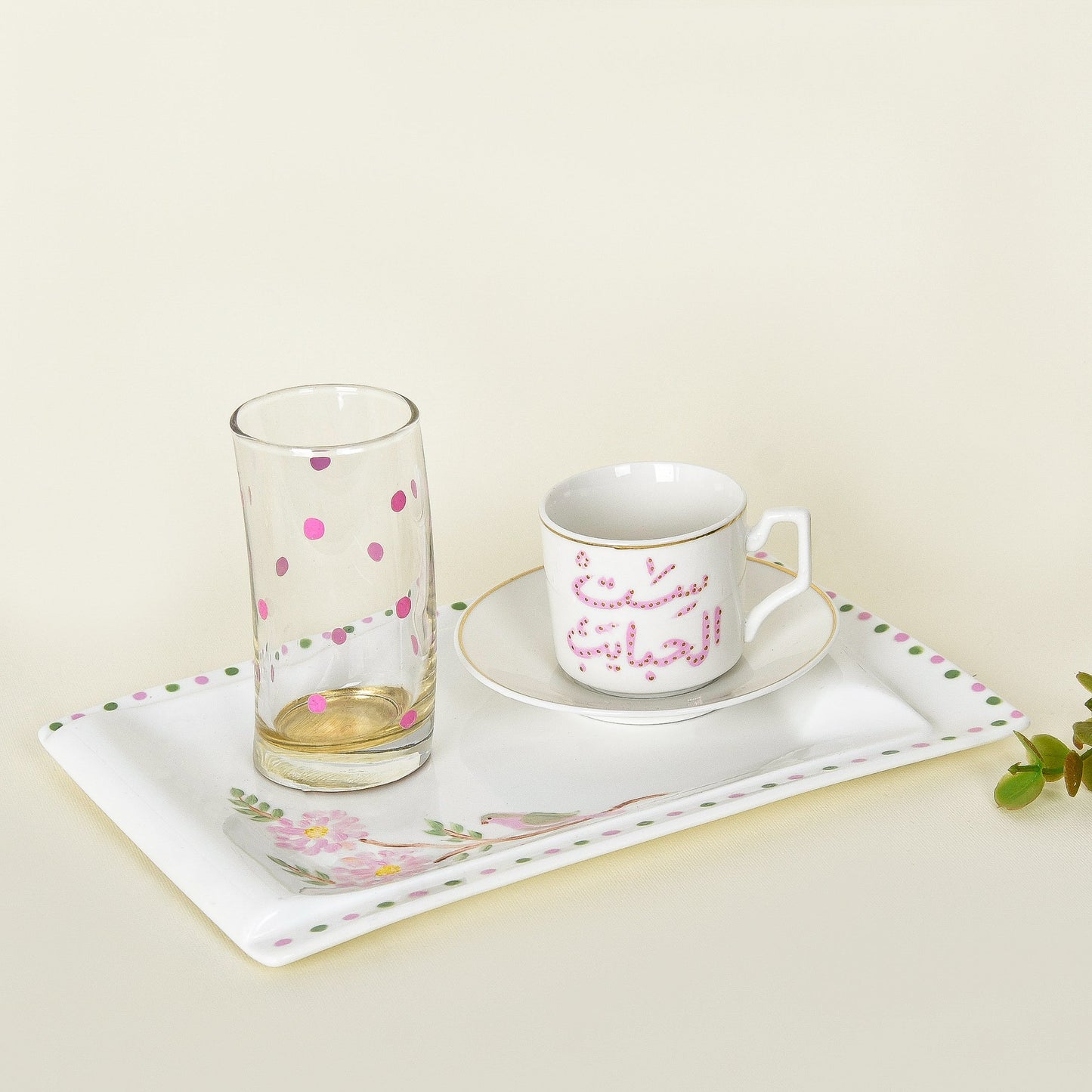 Pink Blossom Bird ƒ?? Motherƒ??s Day Hand-Painted Turkish Coffee Cup Gift Set (Ummi)