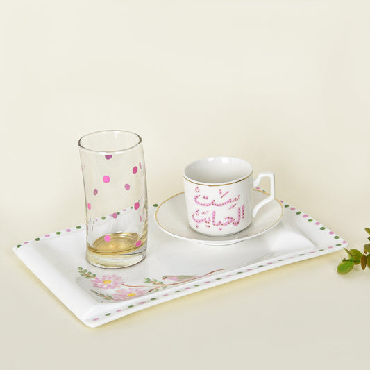 Pink Blossom Bird ƒ?? Motherƒ??s Day Hand-Painted Turkish Coffee Cup Gift Set (Ummi)