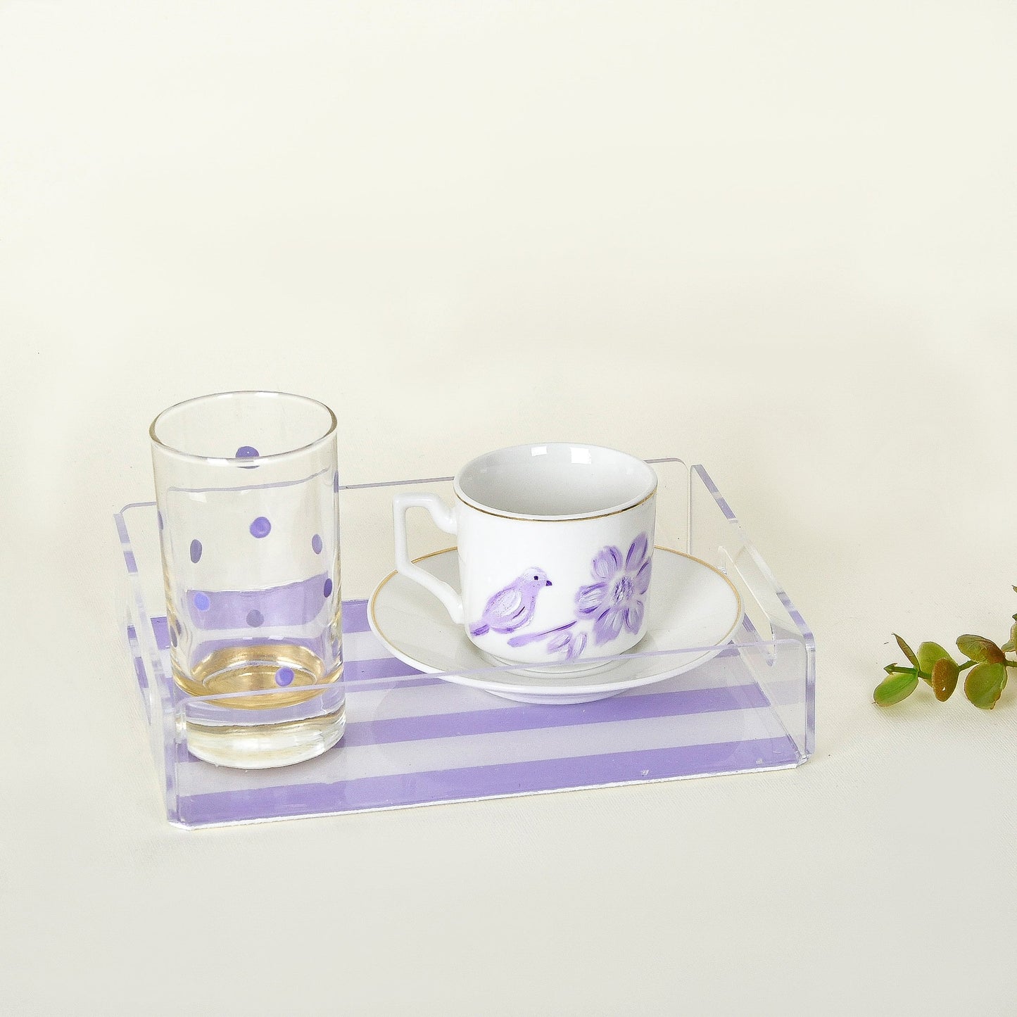 Lavender Blossom ƒ?? Motherƒ??s Day Hand-Painted Turkish Coffee Cup Gift Set with Plexi Tray (Ummi)