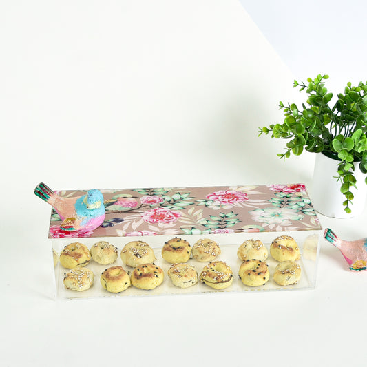 Bird & Flower Pink Blooms – Acrylic Long Box (30x10 cm)