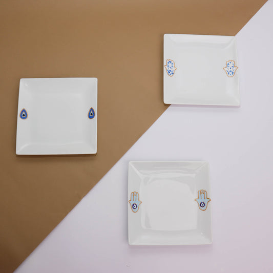 Blue Fatima Hands & Eyes Dessert Plates Set of Six