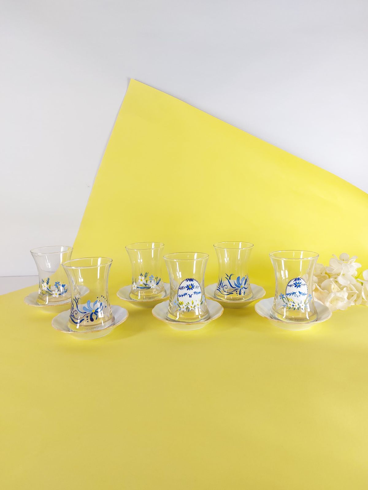 Blue Easter Egg Tea Cups With Saucers Set of Six
