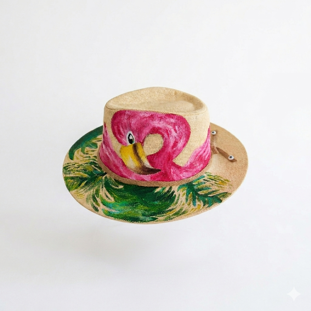 Pink Flamingo Hand Painted Summer Hat