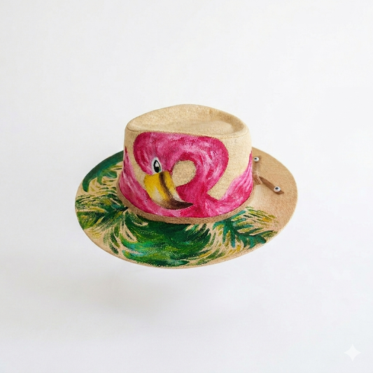 Pink Flamingo Hand Painted Summer Hat