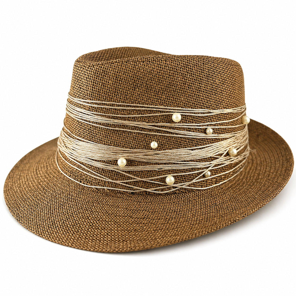 🌟 Handmade Brown Hat with Golden Embellishment