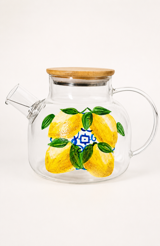 Fresh Lemons with Blue Teapot