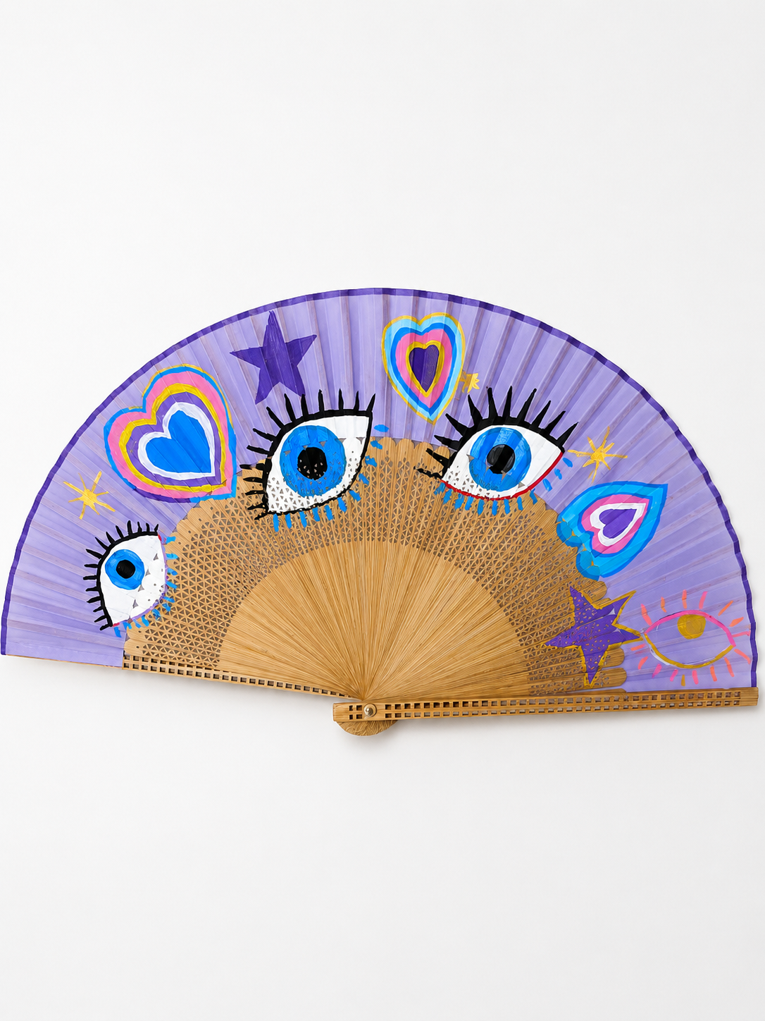 💜 Hand-Painted Evil Eye & Hearts Fan