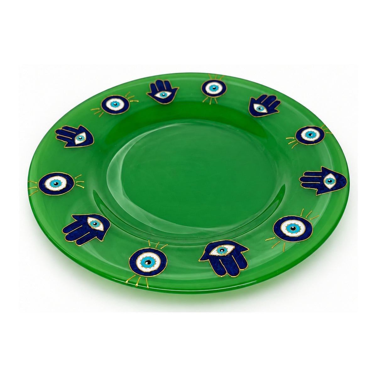 Hamsa & Nazar Green Glass Serving Plate