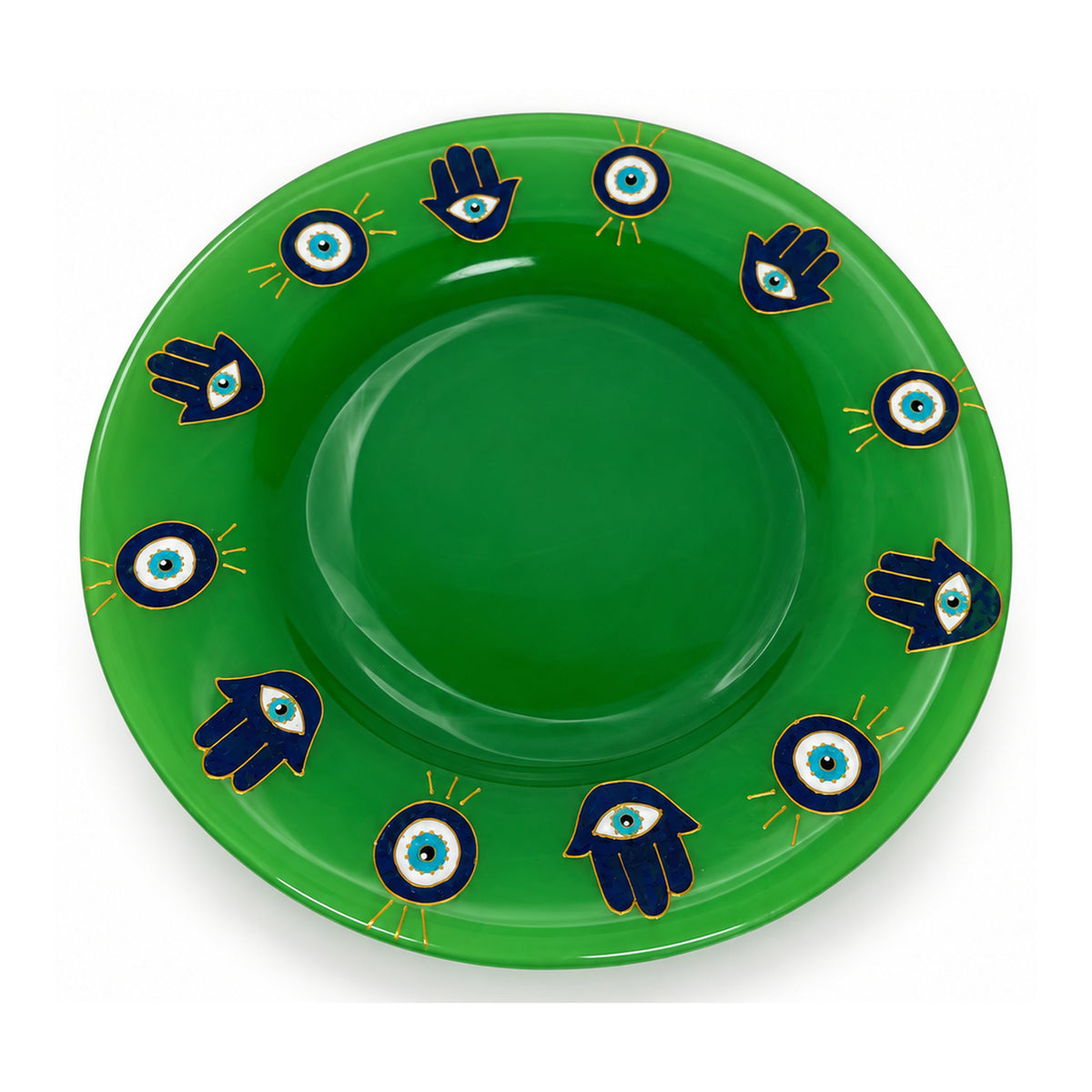 Hamsa & Nazar Green Glass Serving Plate