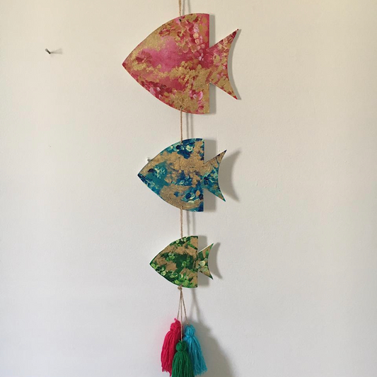 Hand Painted Wall Decor Colorful Fish Set of Three