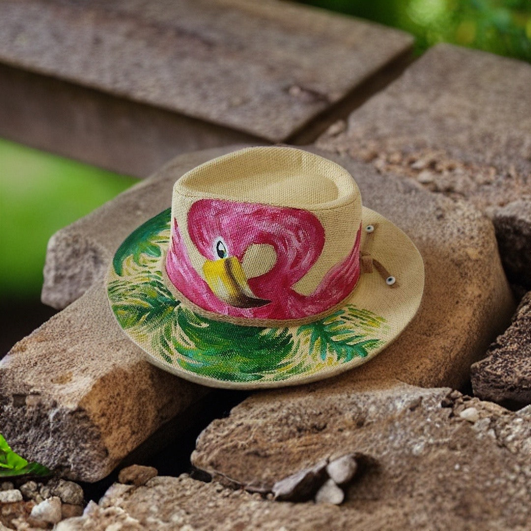 Pink Flamingo Hand Painted Summer Hat