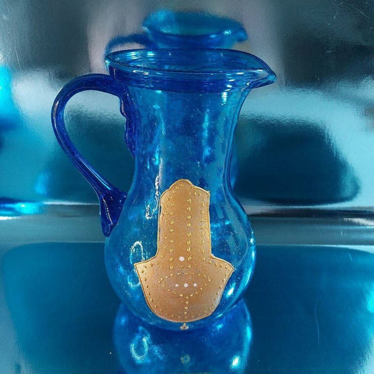 Turquoise Blown Glass Fatima Hand Water Jug