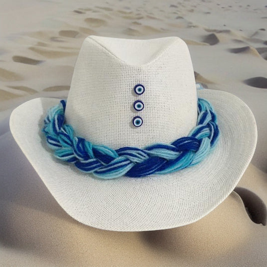 Braided Handmade Blue Summer Hat