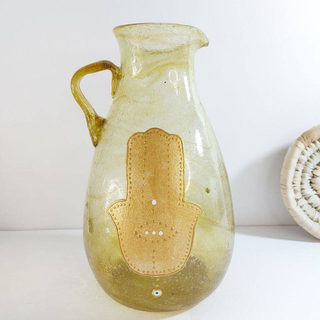 Brown Blown Glass Fatima Hand Water Jug