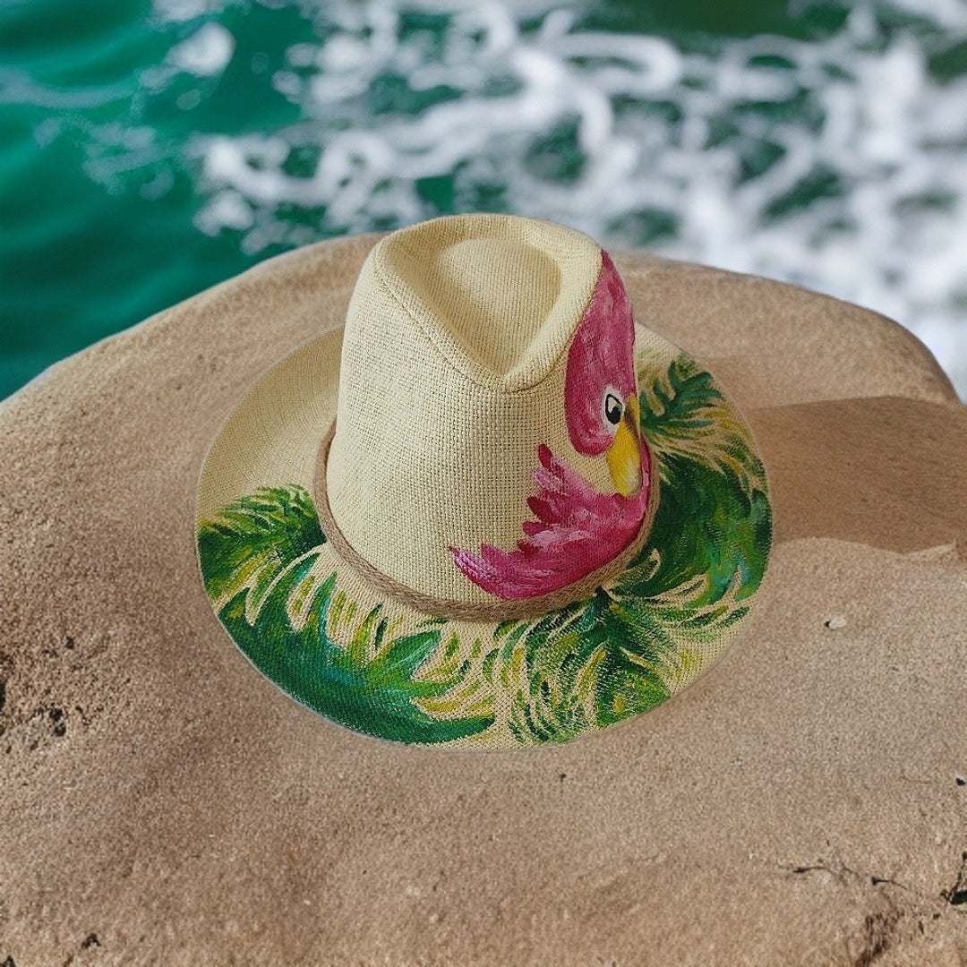 Pink Flamingo Hand Painted Summer Hat