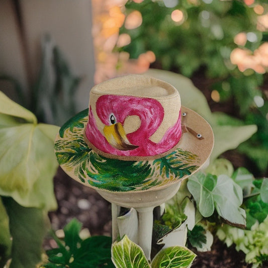 Pink Flamingo Hand Painted Summer Hat