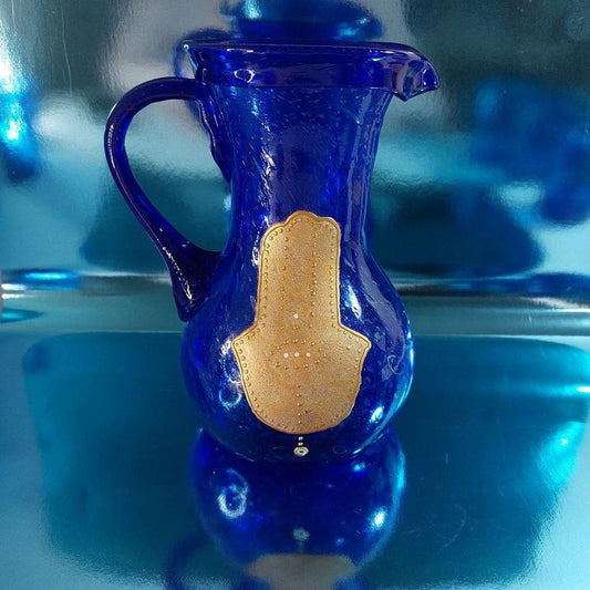Blue Blown Glass Fatima Hand Water Jug