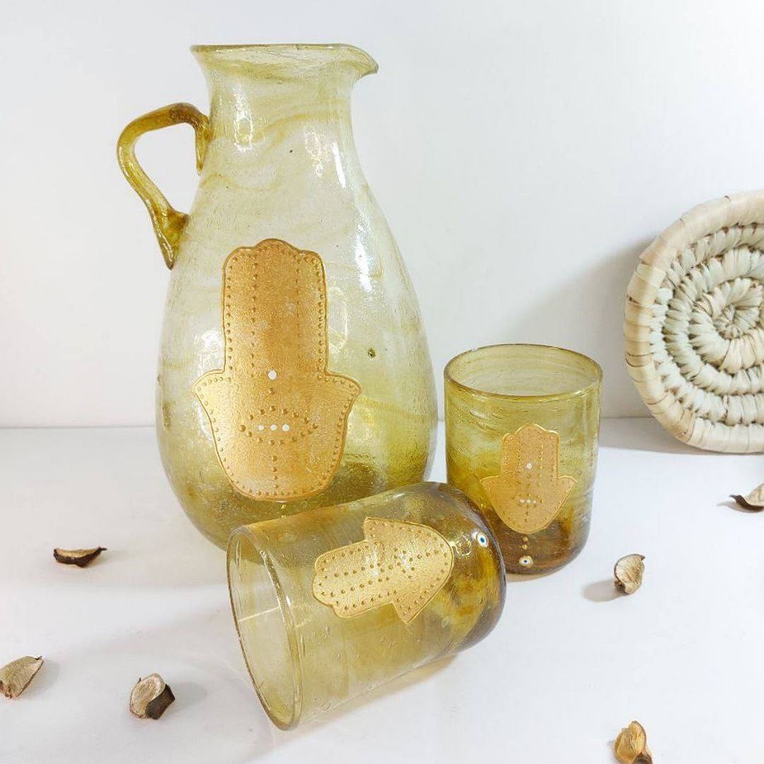 Brown Blown Glass Fatima Hand Water Cups