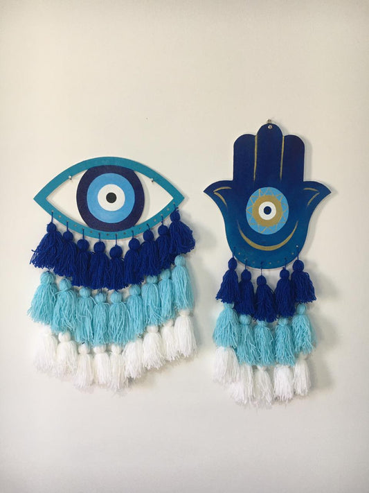 Hand Painted Eye & Fatima Hand Wall Decor Set of Two