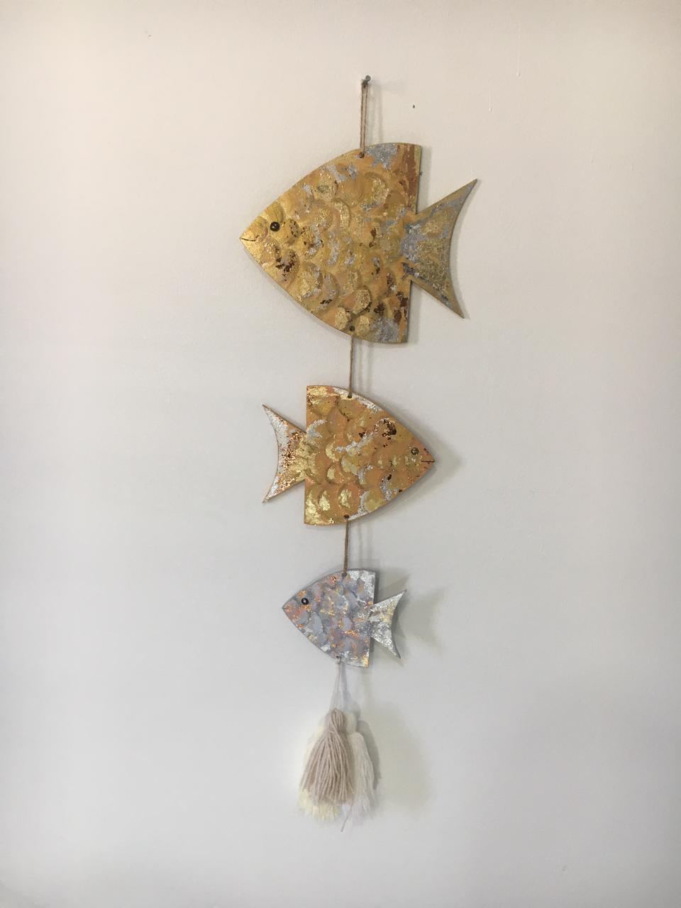Hand Painted Wall Decor Metalic Fish Set of Three