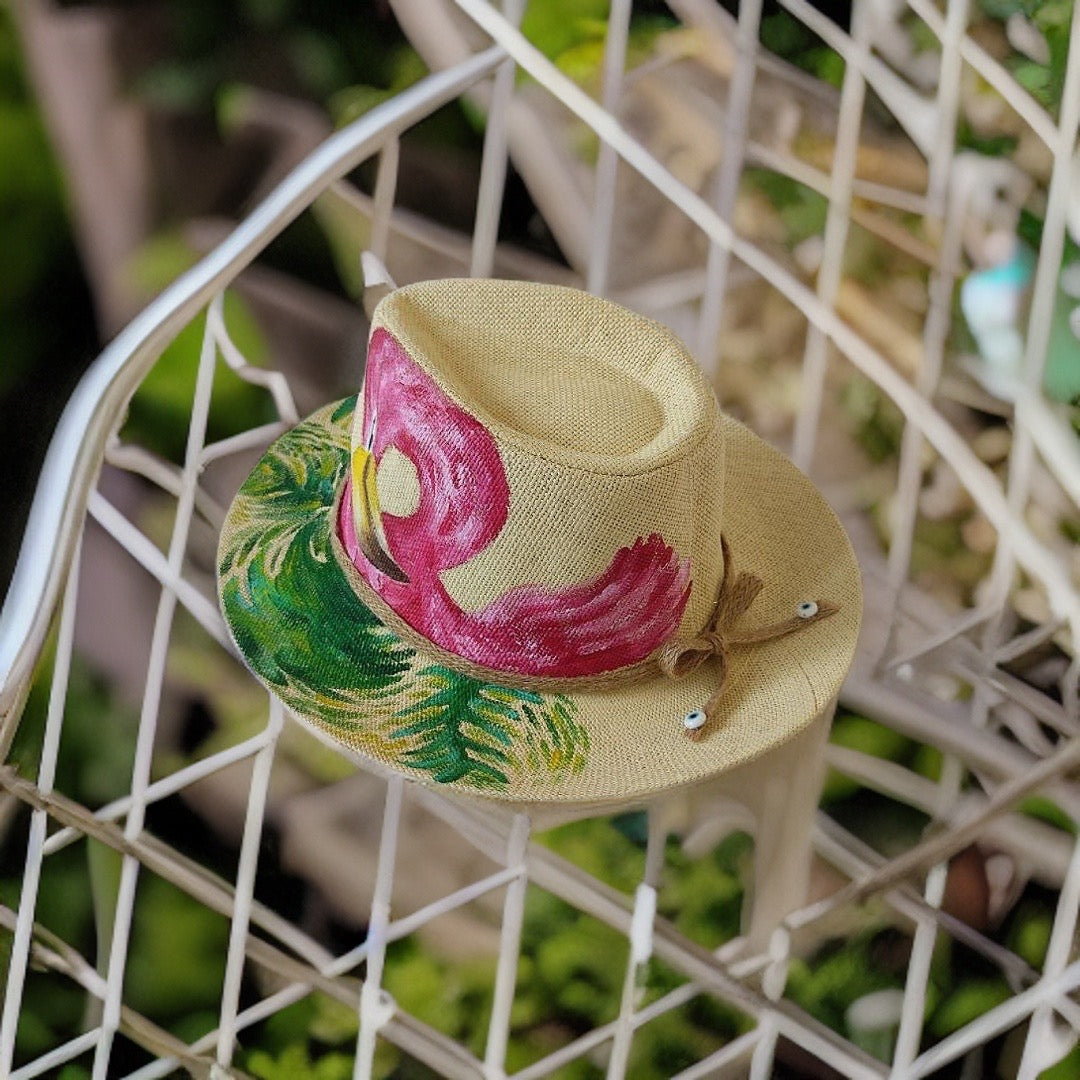 Pink Flamingo Hand Painted Summer Hat