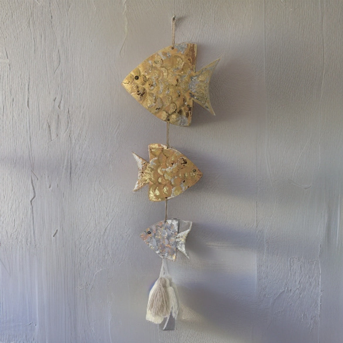 Hand Painted Wall Decor Metalic Fish Set of Three