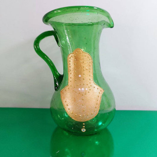 Green Blown Glass Fatima Hand Water Jug