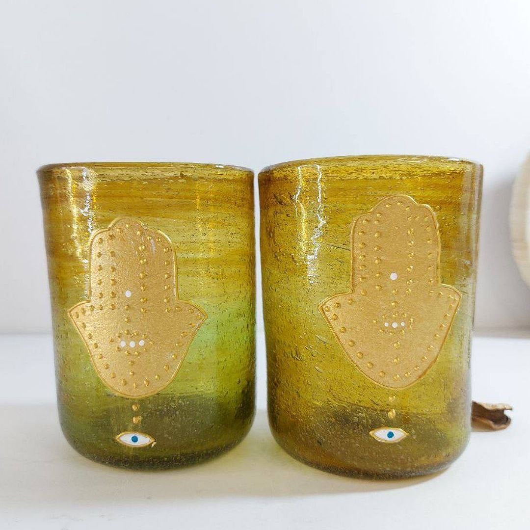 Brown Blown Glass Fatima Hand Water Cups