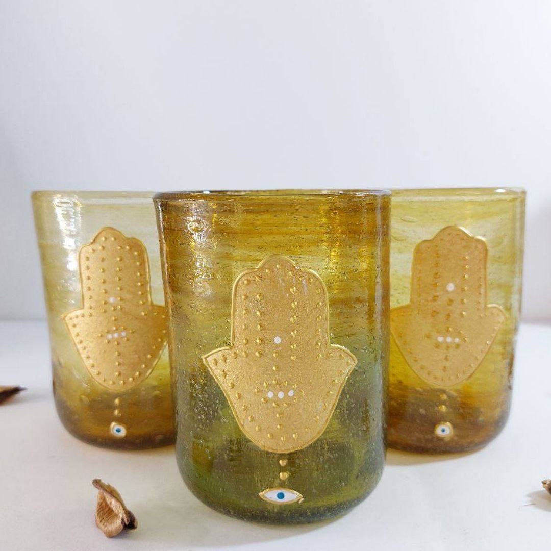 Brown Blown Glass Fatima Hand Water Cups
