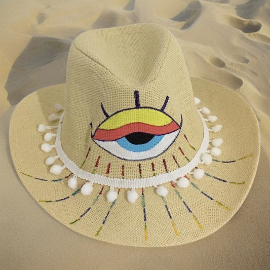 Big Pastel Eye Hand Painted Summer Hat