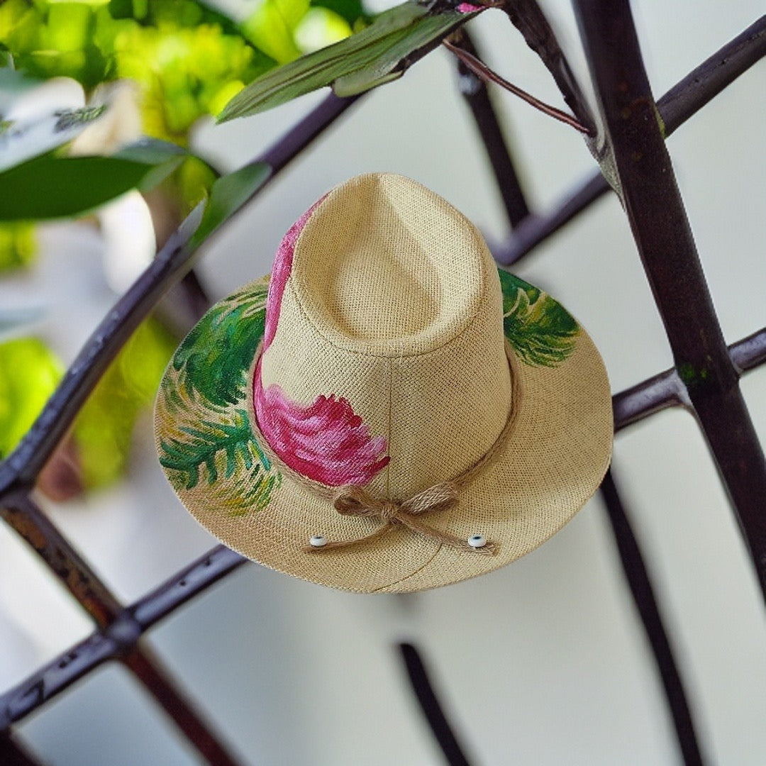 Pink Flamingo Hand Painted Summer Hat