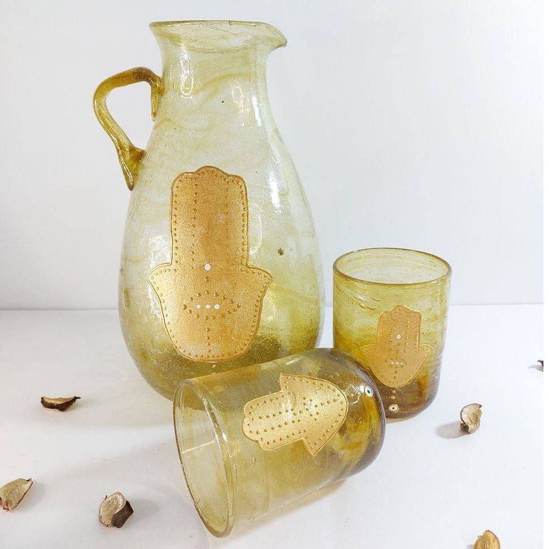 Brown Blown Glass Fatima Hand Water Jug