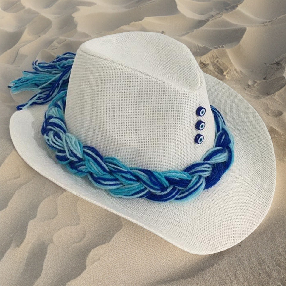 Braided Handmade Blue Summer Hat