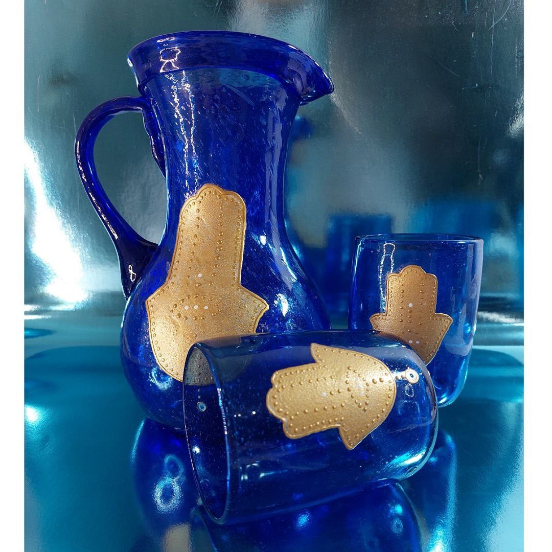 Blue Blown Glass Fatima Hand Water Jug