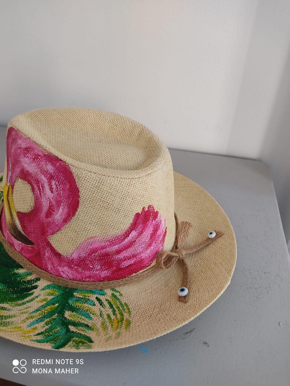 Pink Flamingo Hand Painted Summer Hat